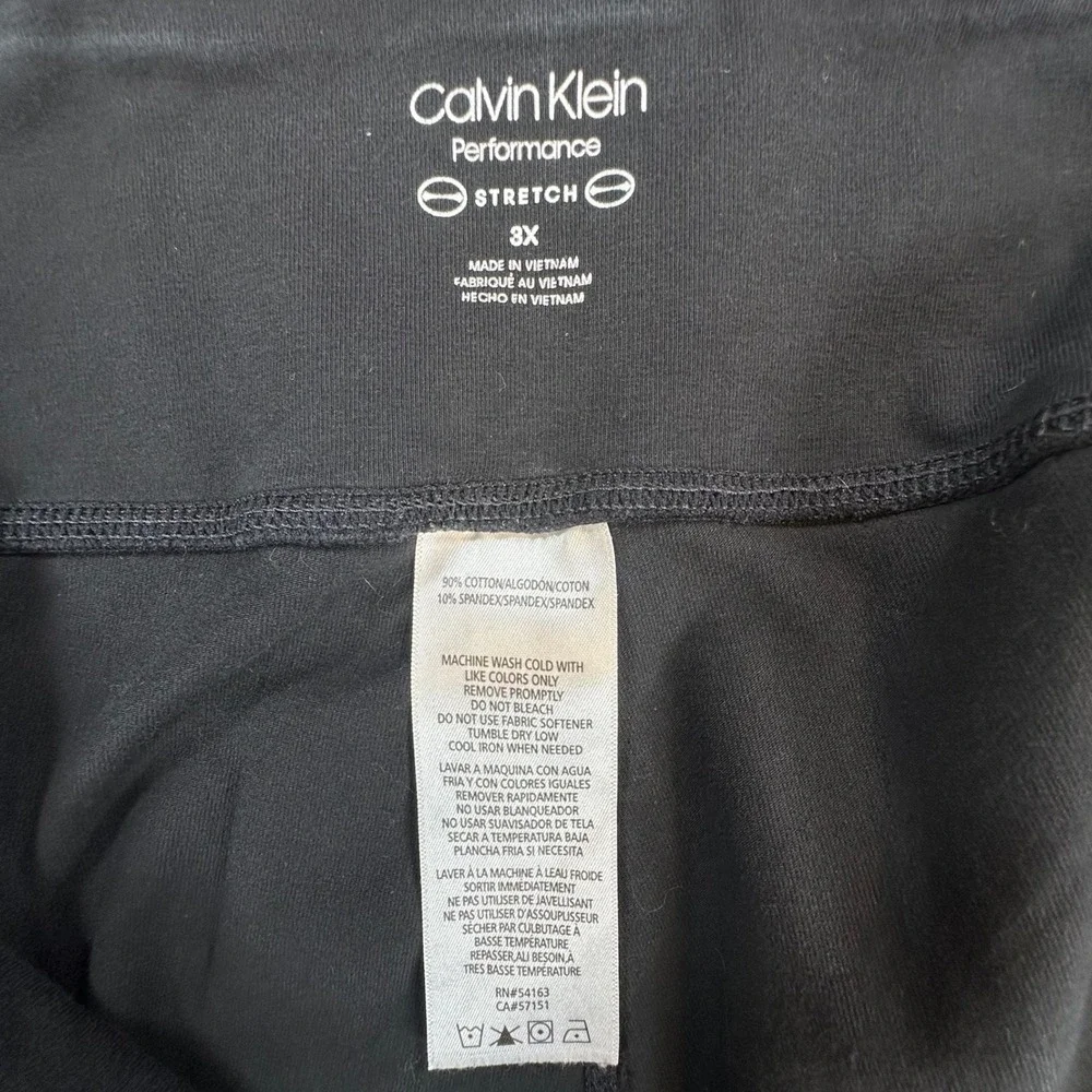 Calvin Klein Performance Leggings Womens 3X Black Cotton Stretch Capri Logo - Picture 7 of 9